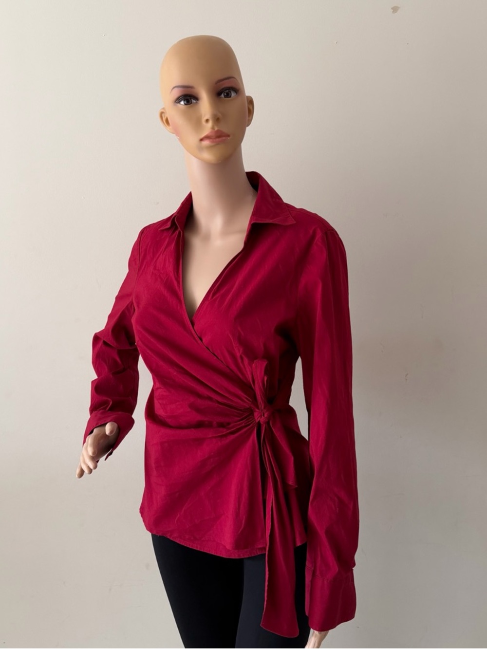 Elegant Women’s Vintage Crimson Red Wrap Blouse